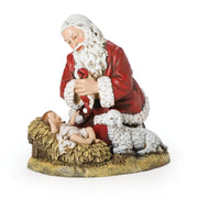 Joseph's Studio Santa Kneeling beside Baby Jesus with Lamb - 13-Inch Figure