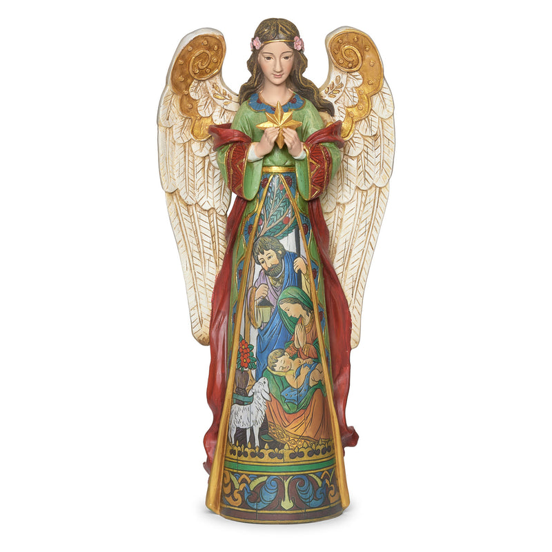 Angel Holding Star with Holy Family in Skirt Statue 15.75"H