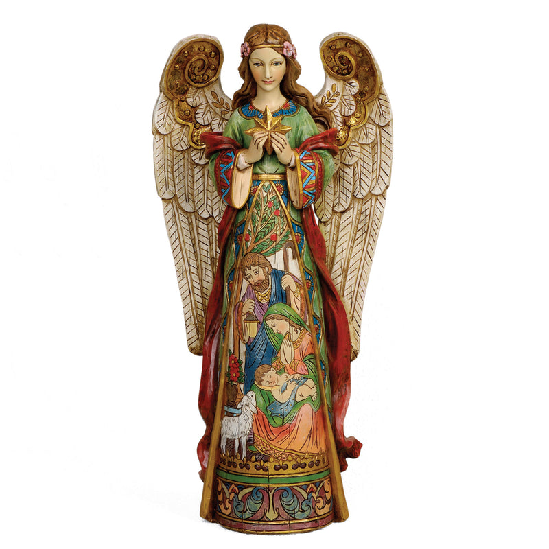 Angel Holding Star with Holy Family in Skirt Statue 15.75"H