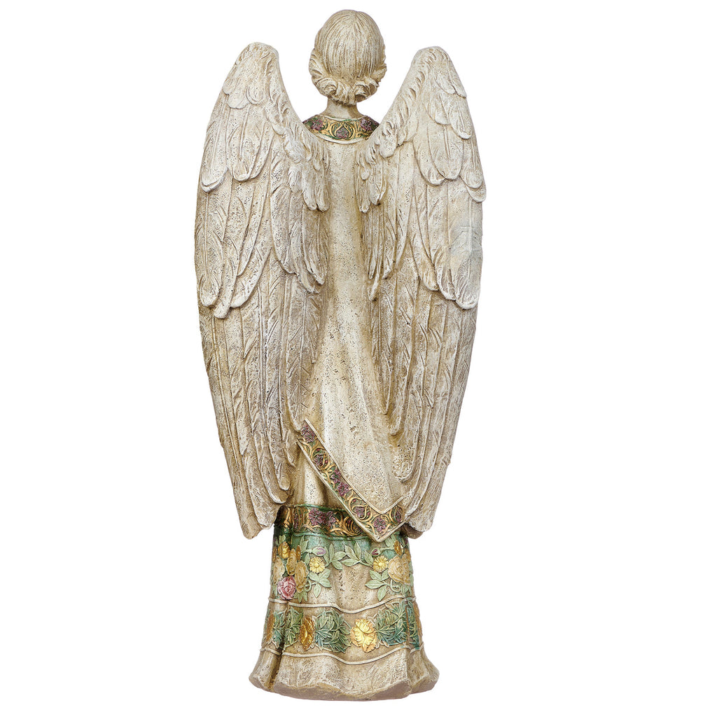 Praying Angel in Rose-Patterned Gown Garden Statue 24"H