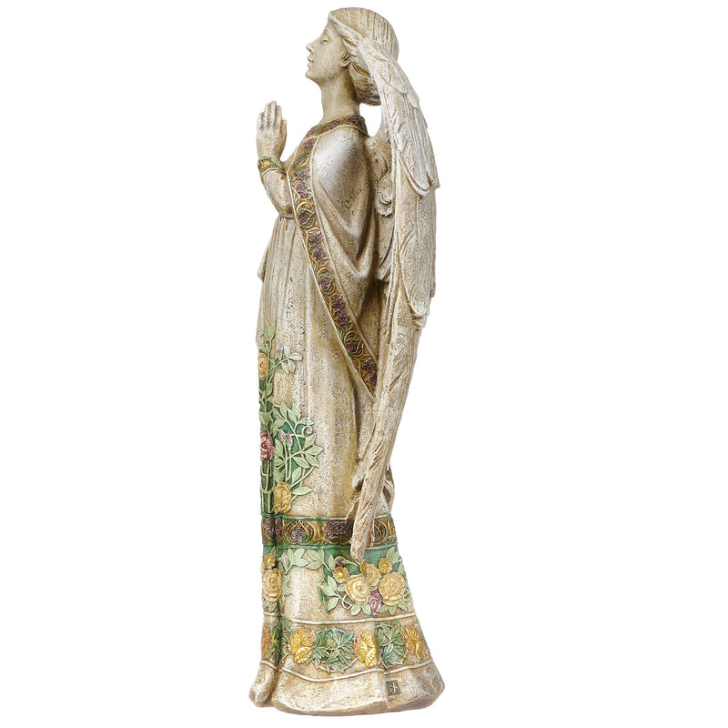 Praying Angel in Rose-Patterned Gown Garden Statue 24"H