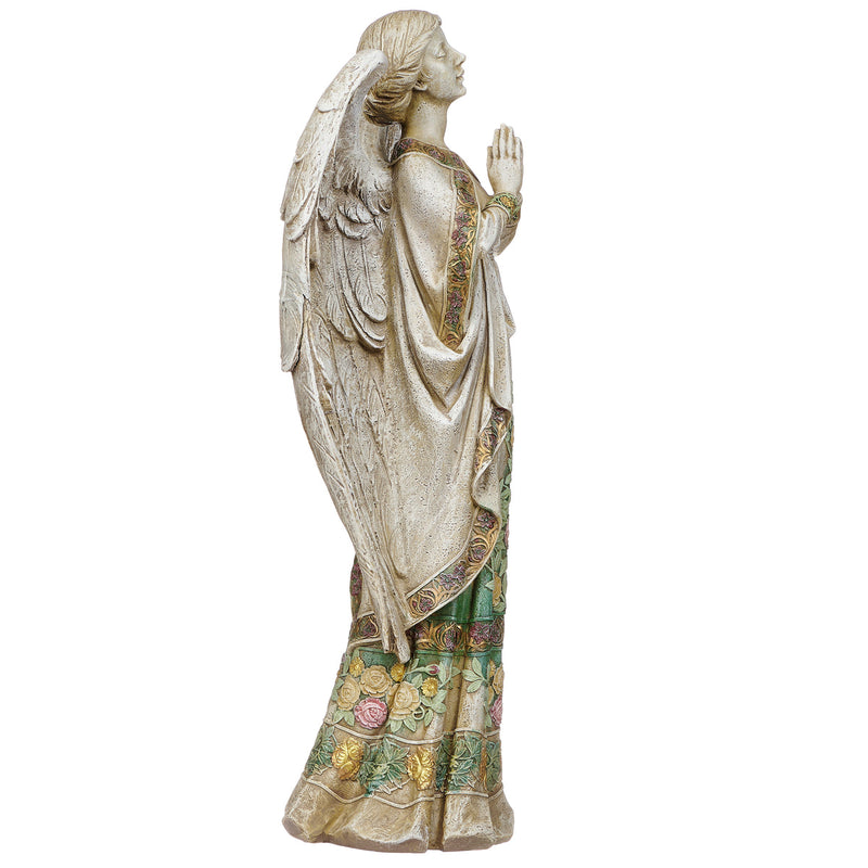 Praying Angel in Rose-Patterned Gown Garden Statue 24"H