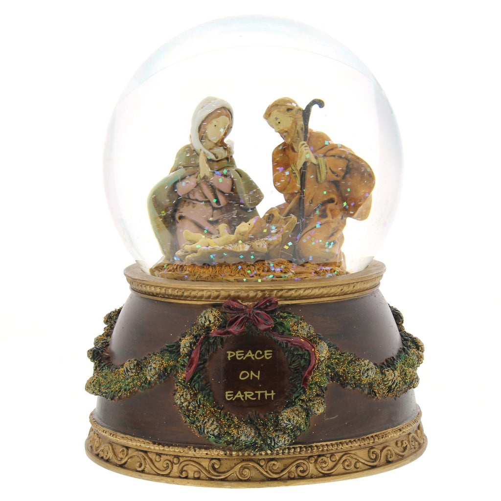 Holy Family Musical Globe with Verse Base 6"H