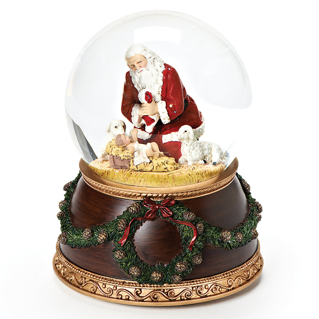Santa Kneeling Snow Globe Musical 6"H