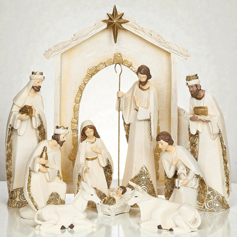 Nativity Figure Ivory with Gold Trim 12"H