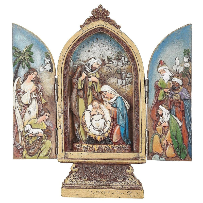 Joseph's Studio 9"H Triptych with Holy Family Kings & Angels on Sides
