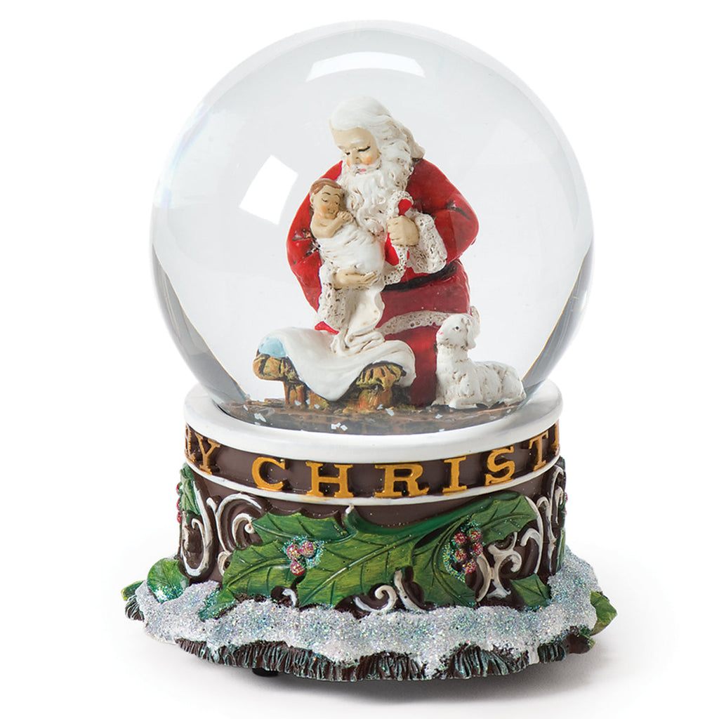 Santa Kneeling with Baby Jesus Snow Globe 5.5"H