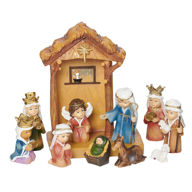 Nativity with Stable 8"H 11pc set