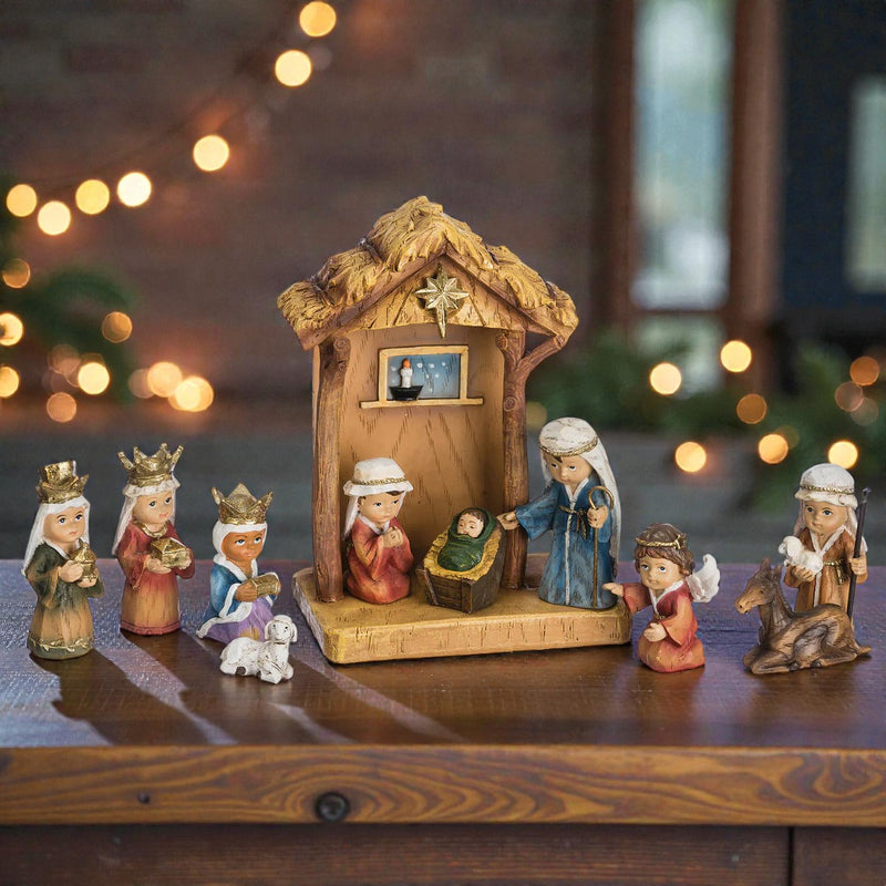 Nativity with Stable 8"H 11pc set