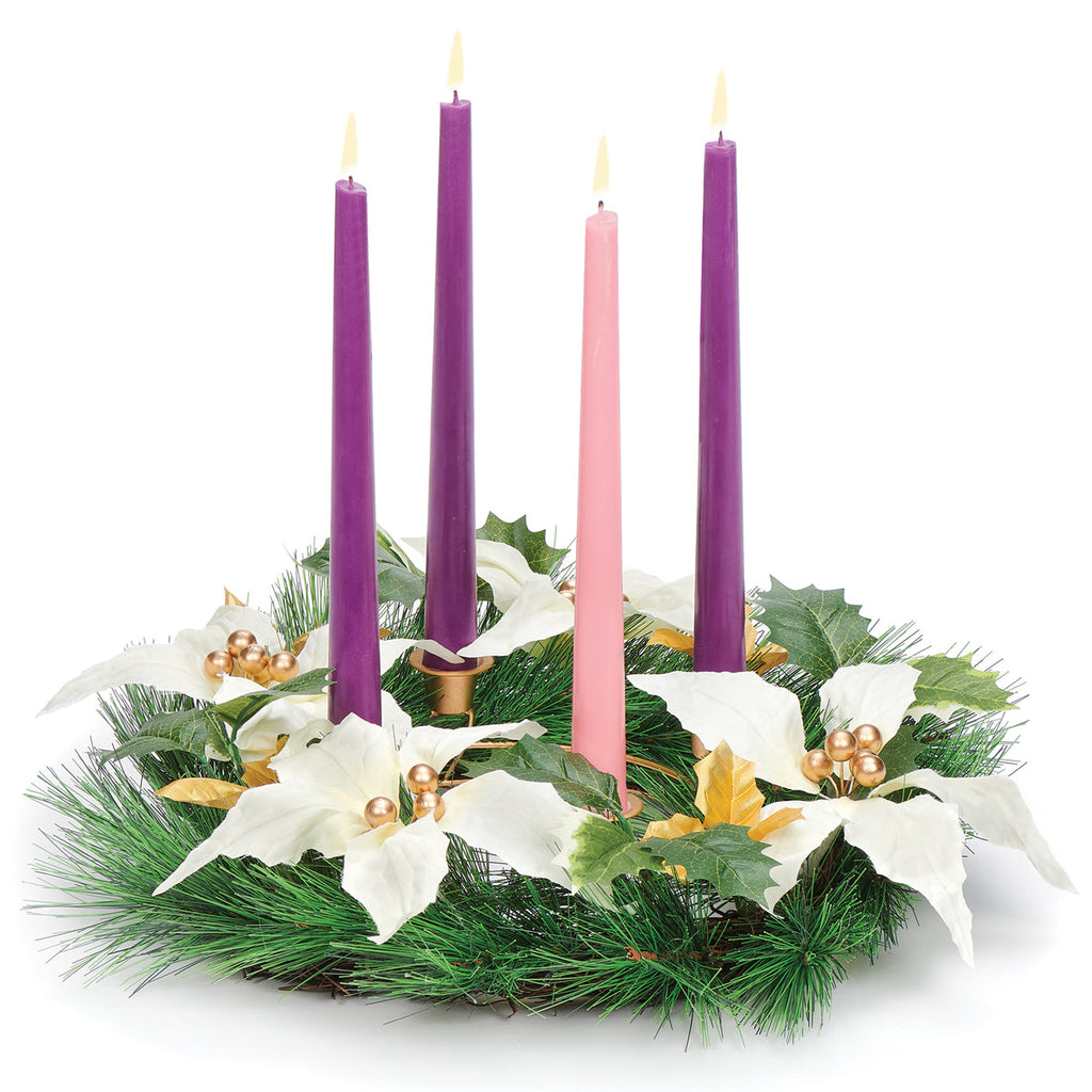 Advent Wreath Candle Holder Ivory Poinsettia 14"D