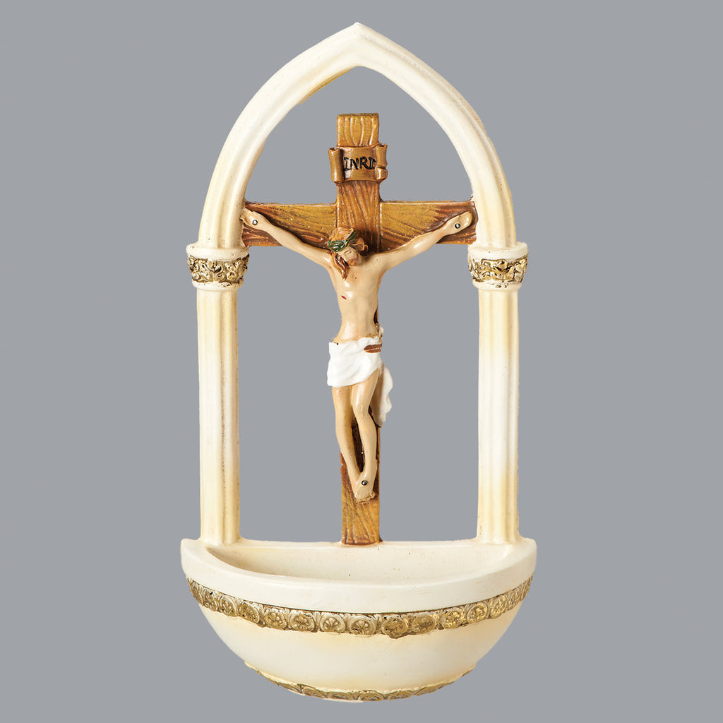 Crucifix Holy Water Font 7"H