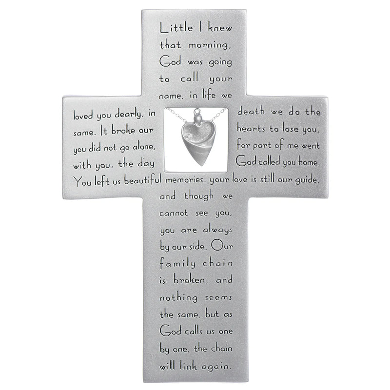 Memorial Wall Cross with Heart Charm and Bereavement Verse 7.25"H | Roman