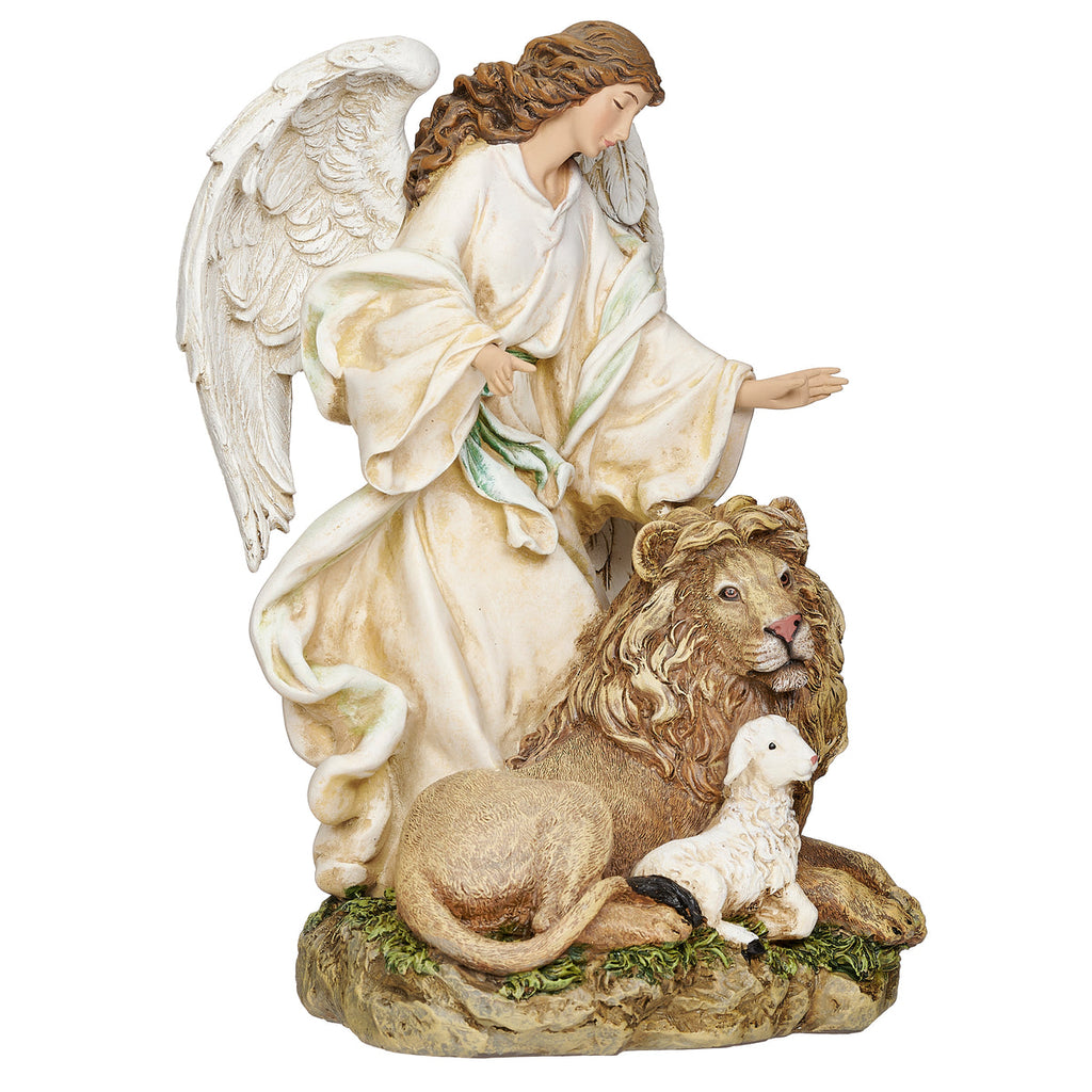 Angel with Lion and Lamb Statue 9.25"H