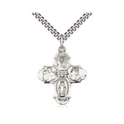 Silver cross pendant necklace on a white background