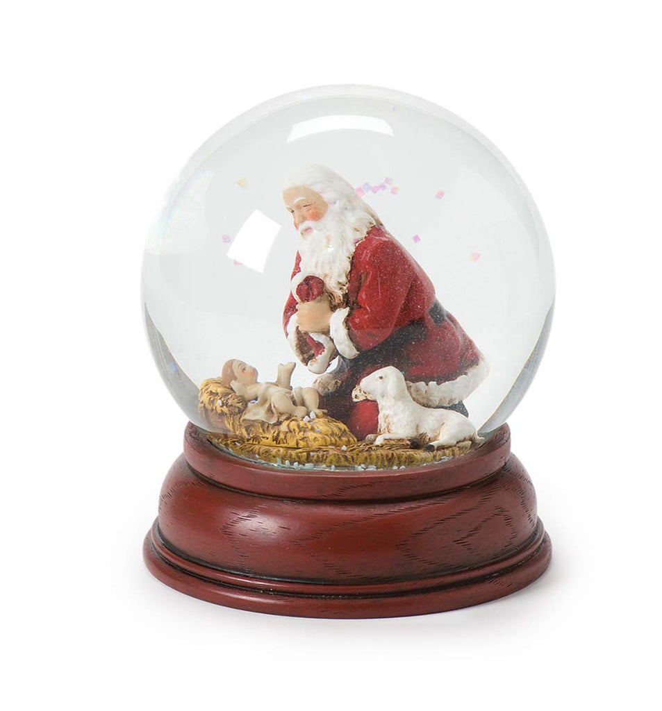 Santa Kneeling to Baby Jesus Globe 4.75"H