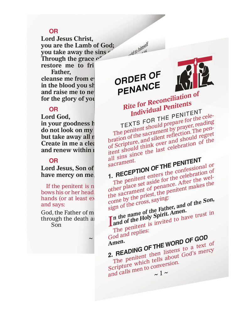 Order of Penance Trifold Card, Catholic Confession Guide, Catholic Book Publishing 526-C