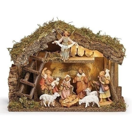Fontanini 5" Scale 9 Figure Nativity with LED Italian Stable