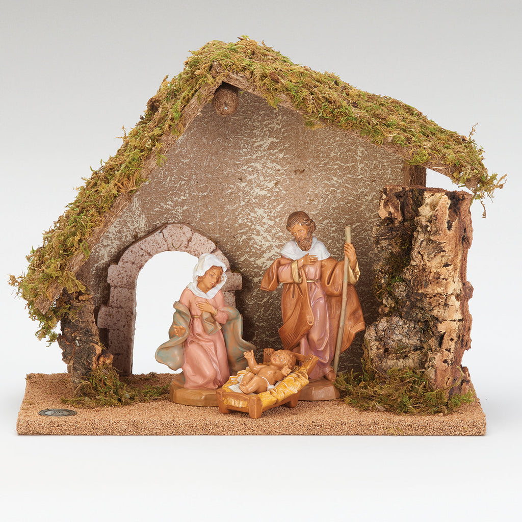 3 Figure Nativity Set with Italian Stable 5"