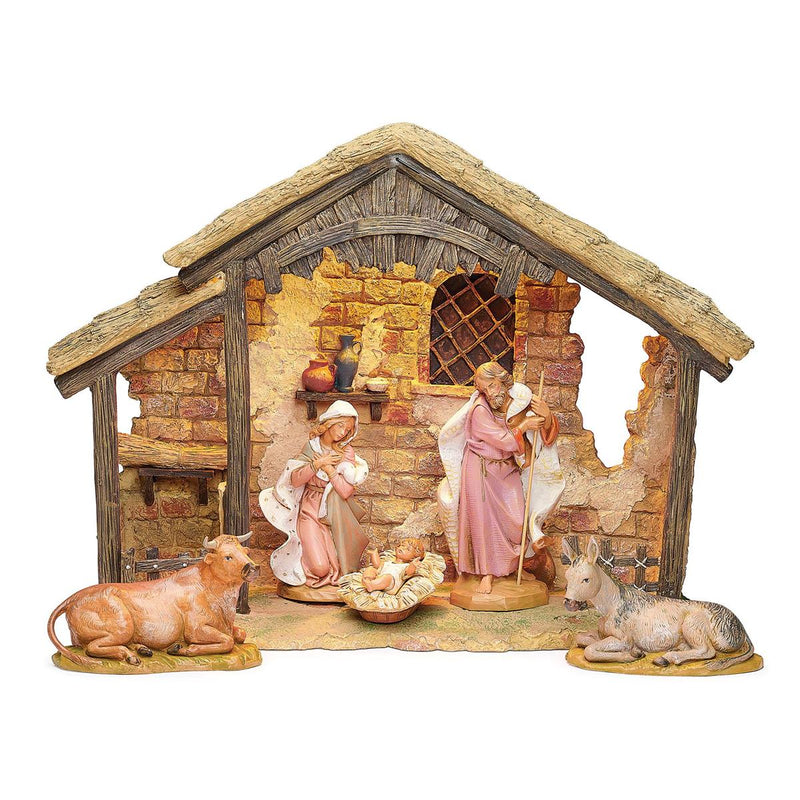 Fontanini 7.5" Scale 5 Figure Nativity with Lighted Stable