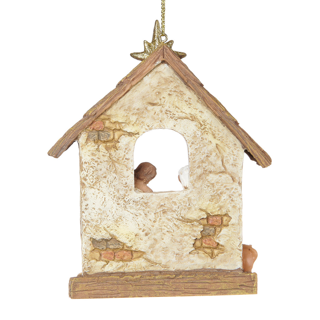 Holy Family Stable Ornament 4.5"H