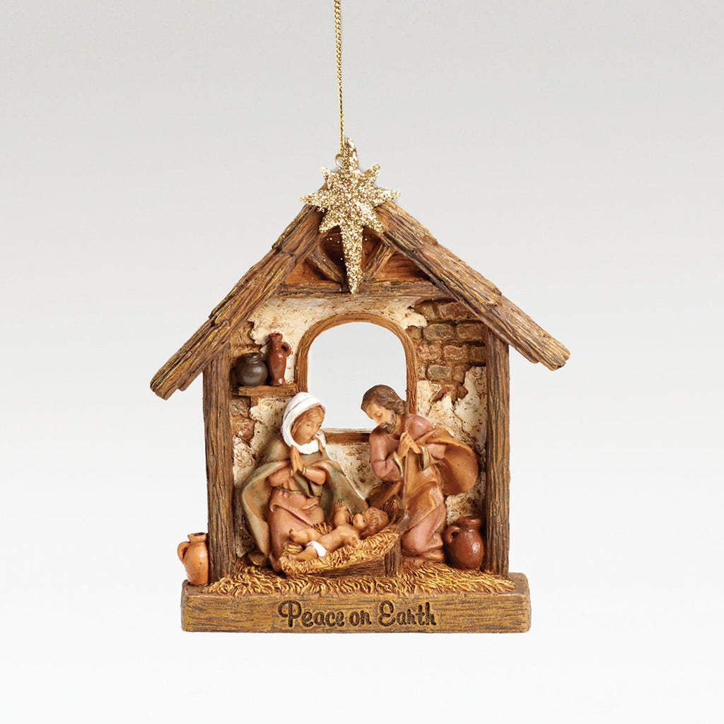 Holy Family Stable Ornament 4.5"H