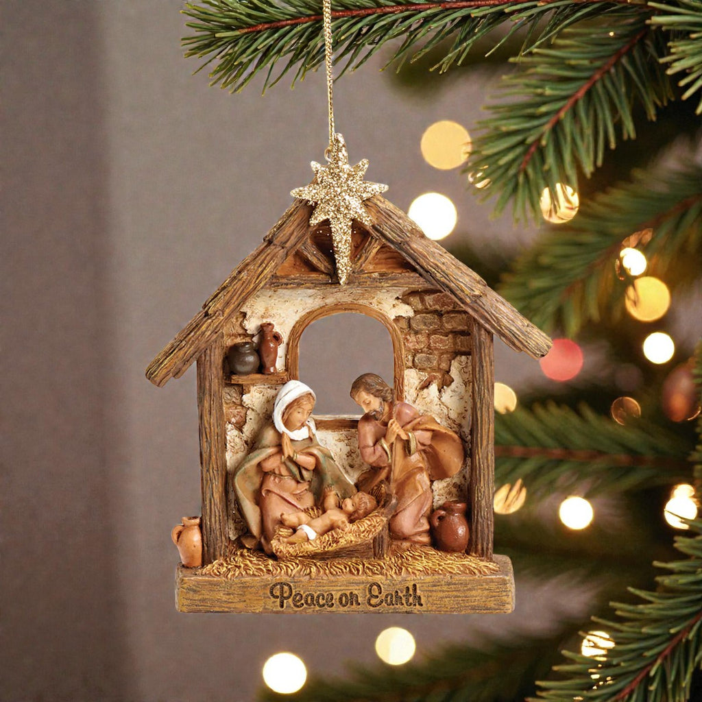 Holy Family Stable Ornament 4.5"H