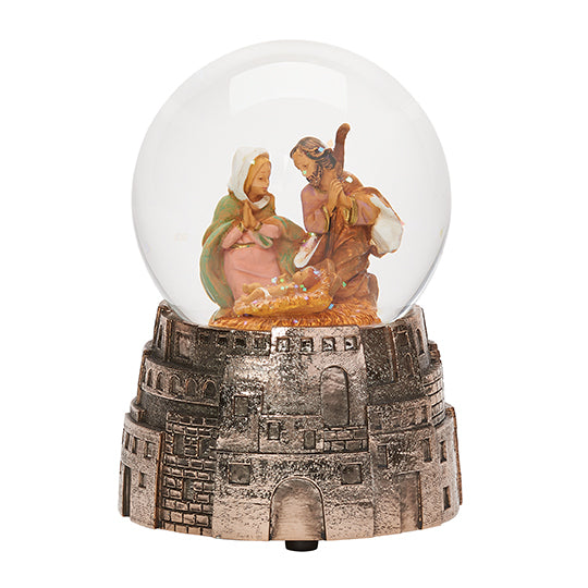 Holy Family Musical Globe with Town Base 5"H