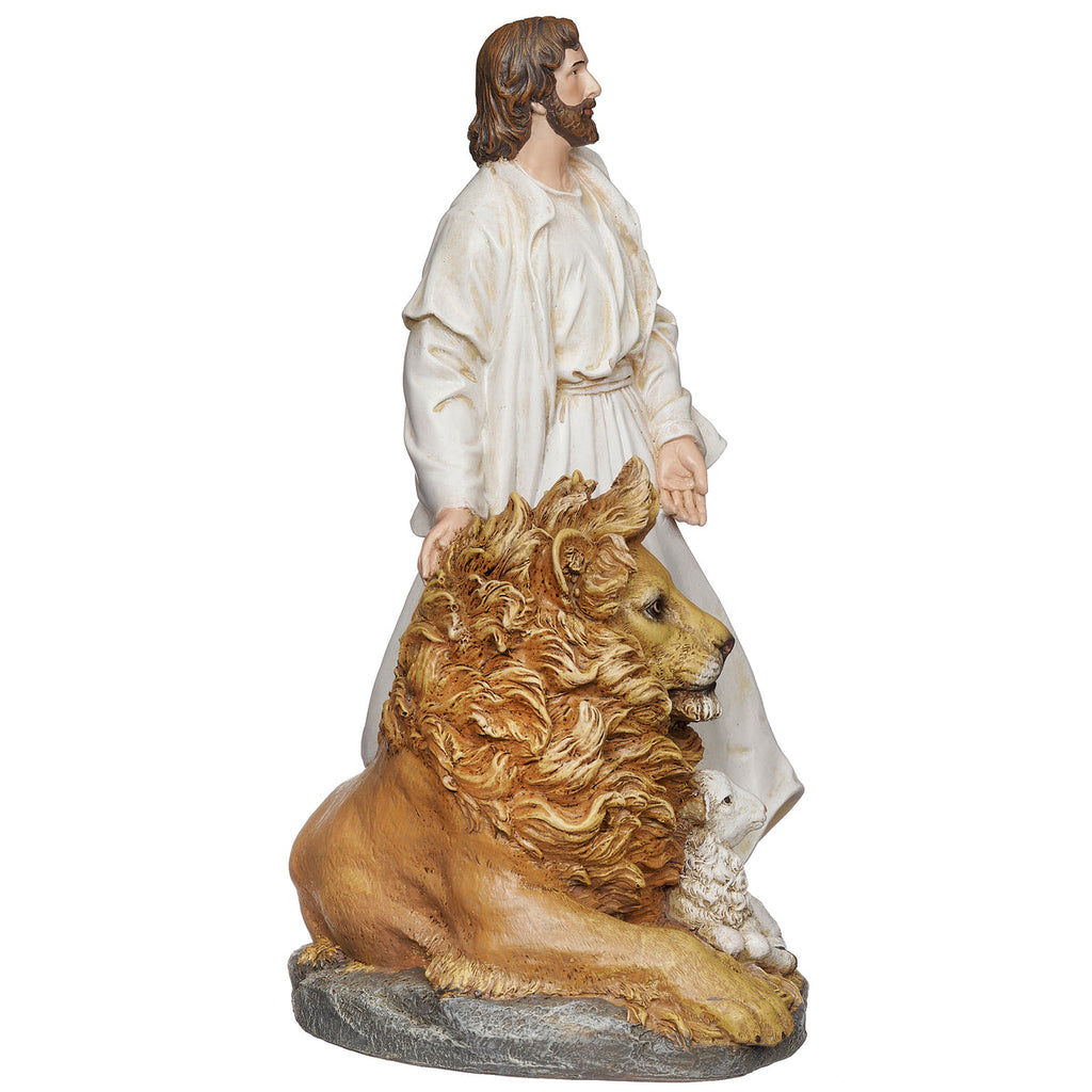 Jesus with Lion and Lamb Statue 12"H