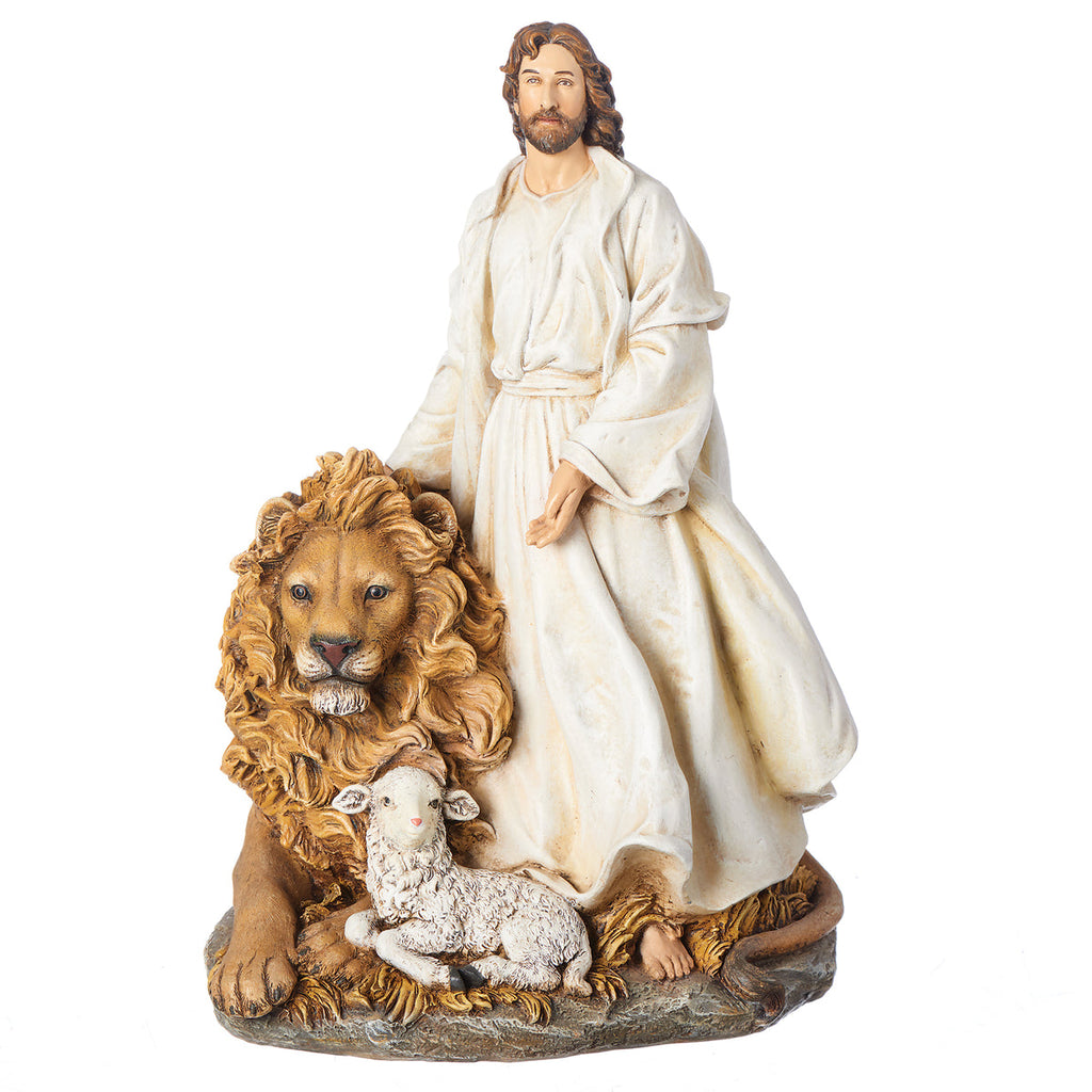 Jesus with Lion and Lamb Statue 12"H