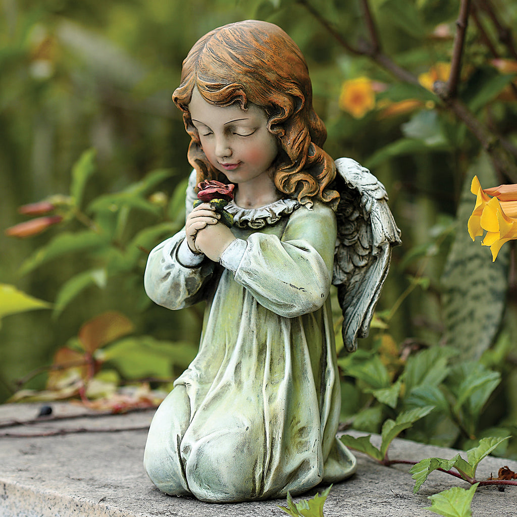Kneeling Angel Garden Statue Colored 12"H