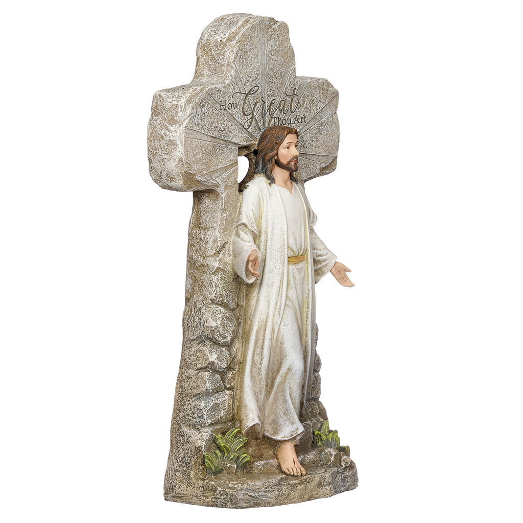 Jesus Rising from Tomb Cross Statue 15.25"H