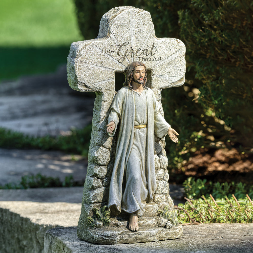 Jesus Rising from Tomb Cross Statue 15.25"H
