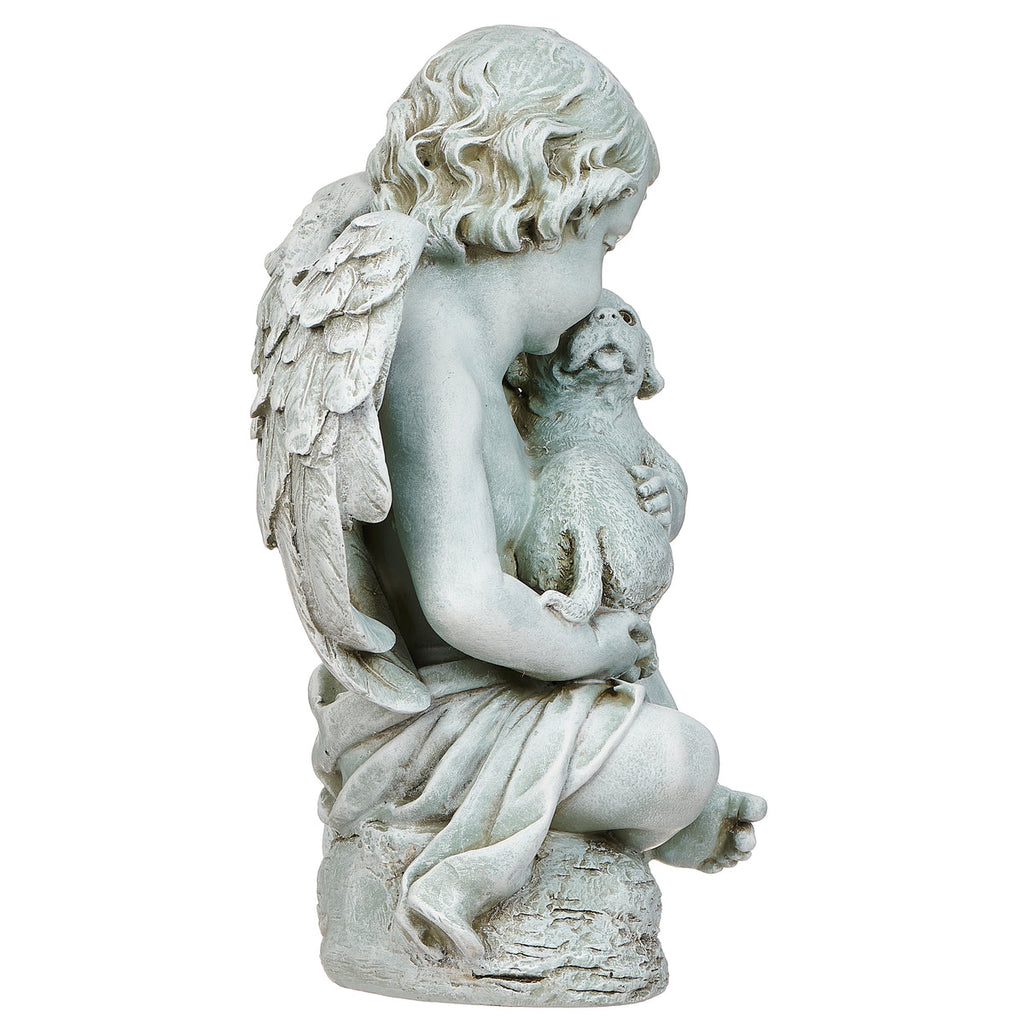 Cherub with Puppy Garden Statue 12"H