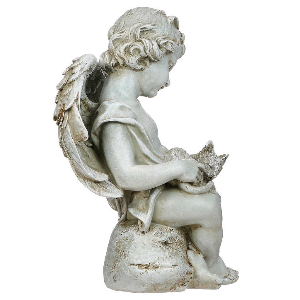 Cherub with Kitten Garden Statue 12"H
