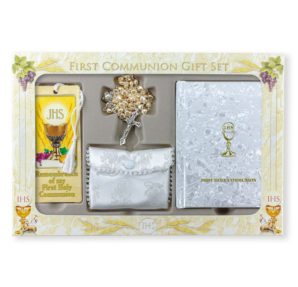 Communion Gift Set 6pc Girls Deluxe White Pearlized