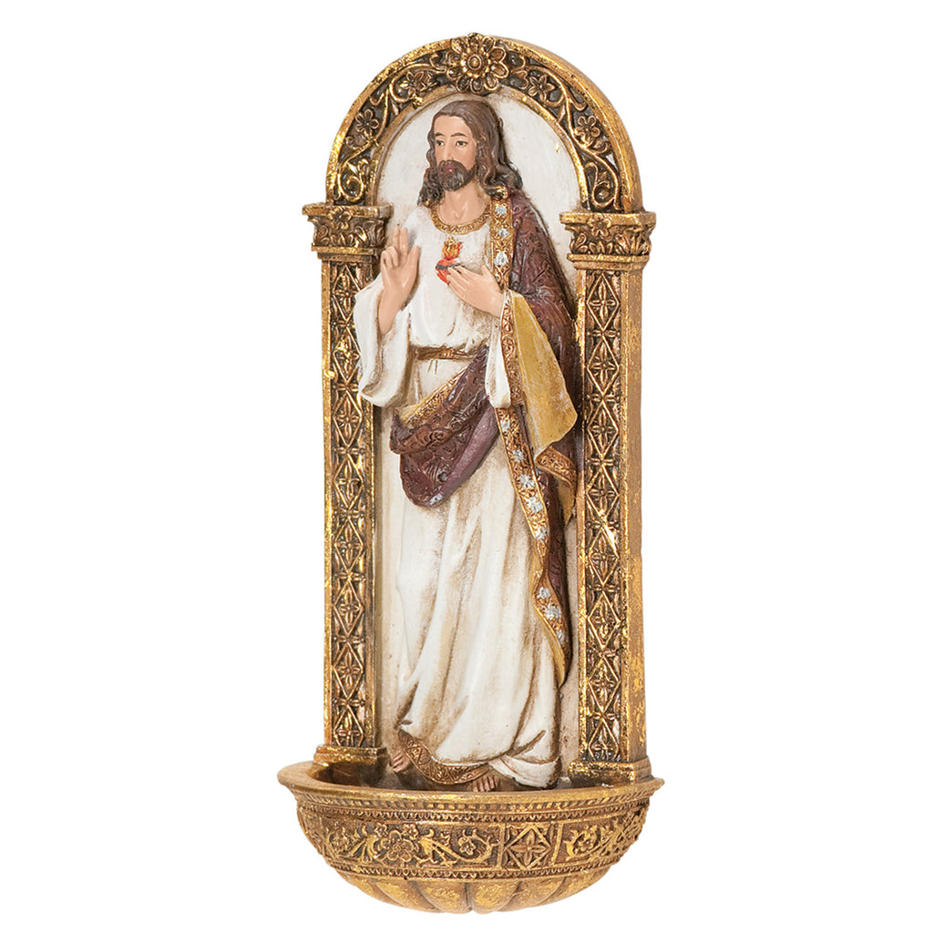 Sacred Heart of Jesus Holy Water Font 7.25"H