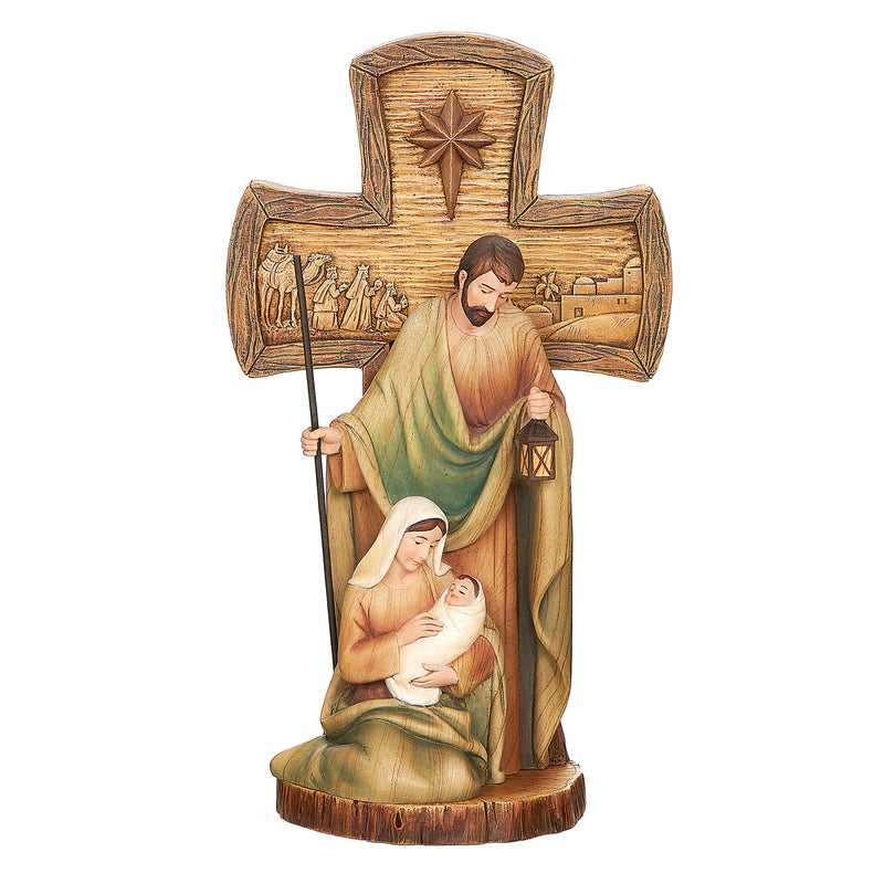 Holy Family Stained Wood Cross 12"H