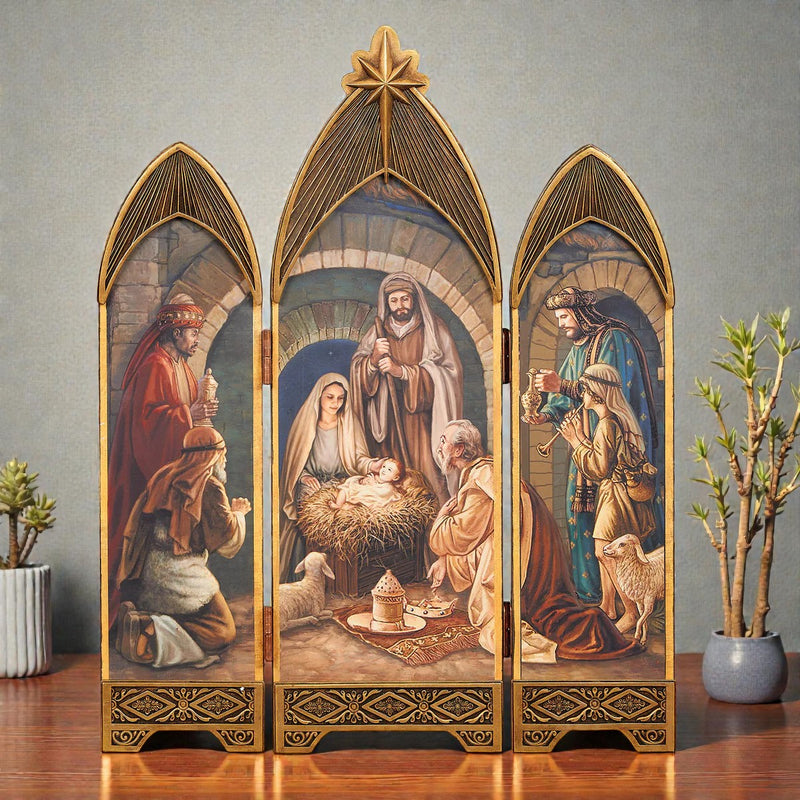 Nativity Triptych with Oil Paint Look 28"H