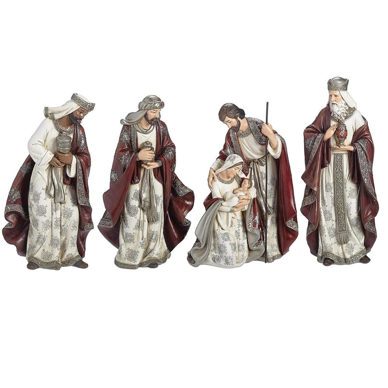 Joseph's Studio 13"H 4-Piece Set Burgundy Nativity Silver