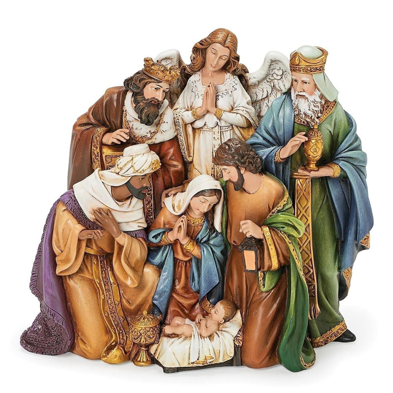 Joseph’s Studio 633899 Nativity figure with Holy Family, Three Kings, and praying angel in traditional colors