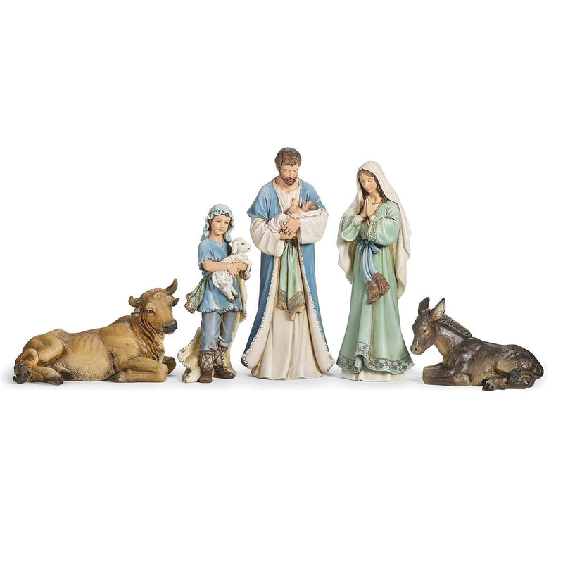 Joseph's Studio 12"H 5-Piece Set Nativity; Blue and Green Hues