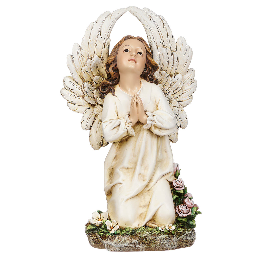 Kneeling Angel Garden Statue Colored 15.75"H