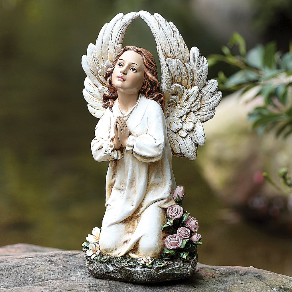 Kneeling Angel Garden Statue Colored 15.75"H