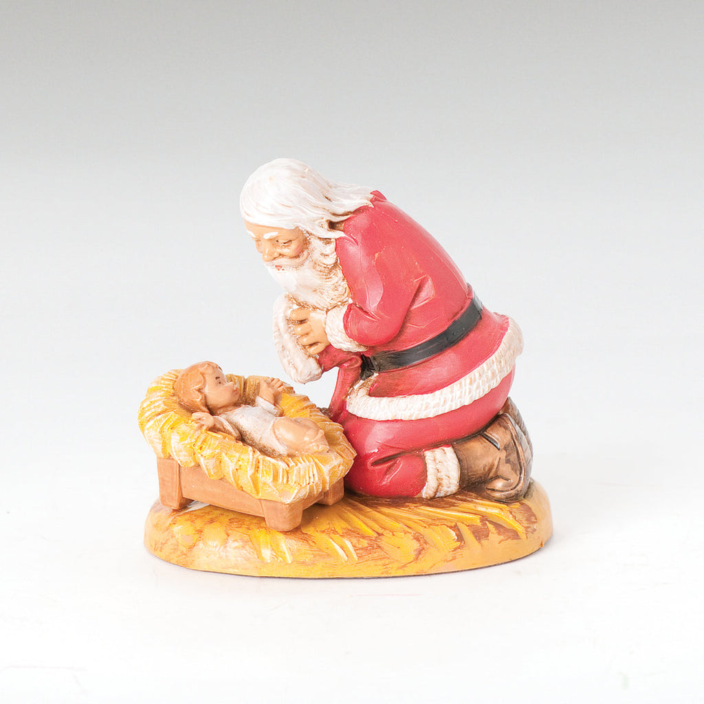 Santa Kneeling Before Baby Jesus Figure 4"H