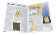 Open book with text and maps on a white background