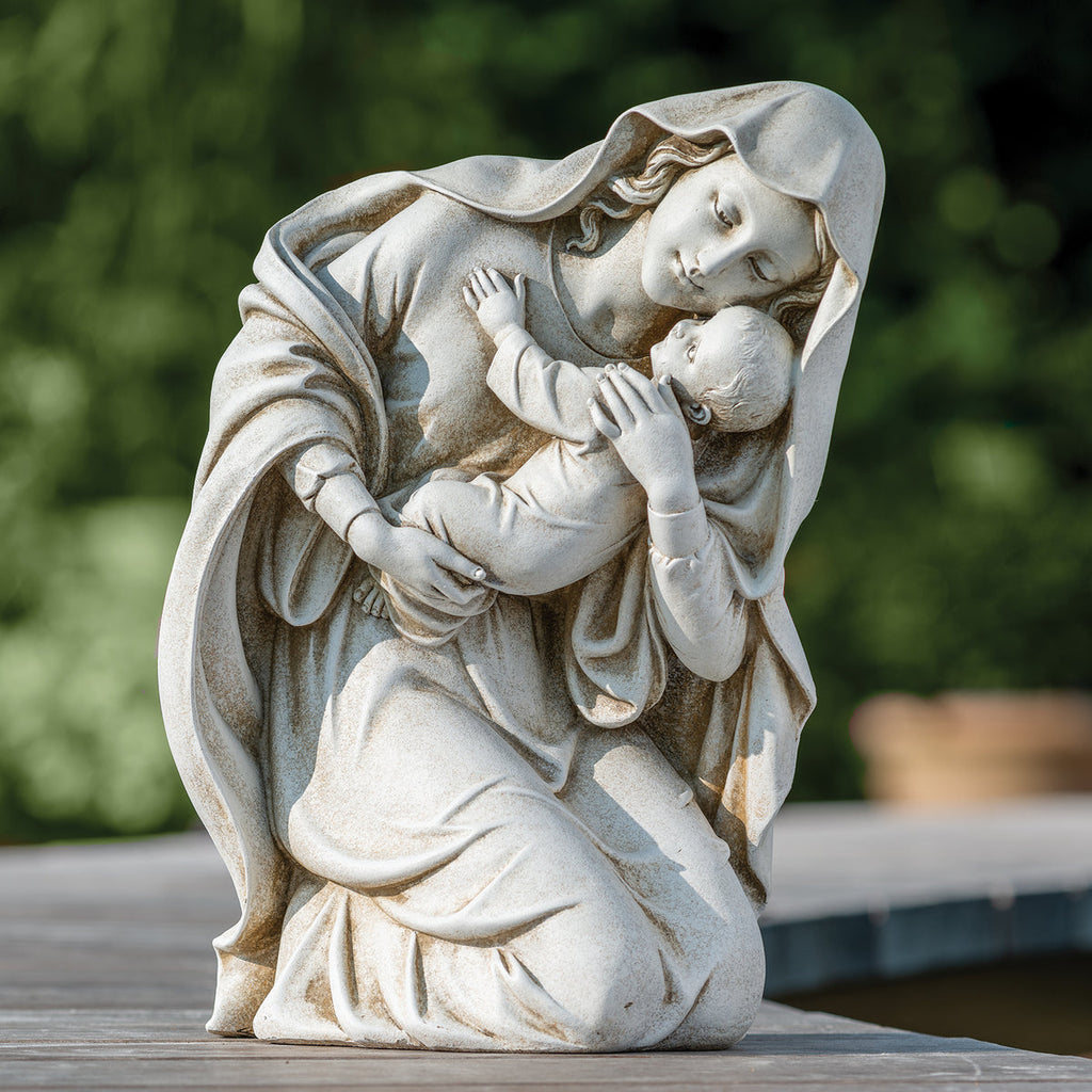 Kneeling Madonna and Child Garden Statue 13.5"H