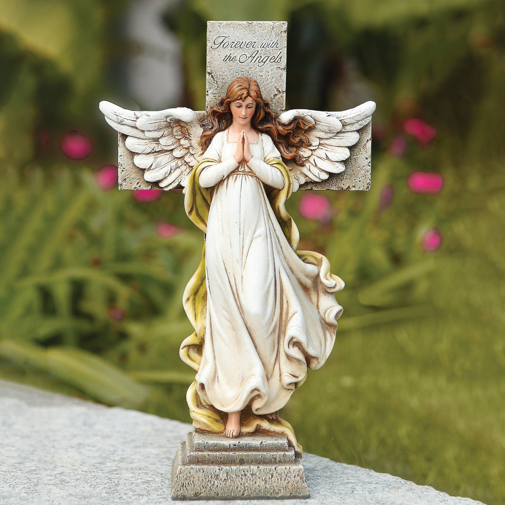 Memorial Angel with Cross 12"H