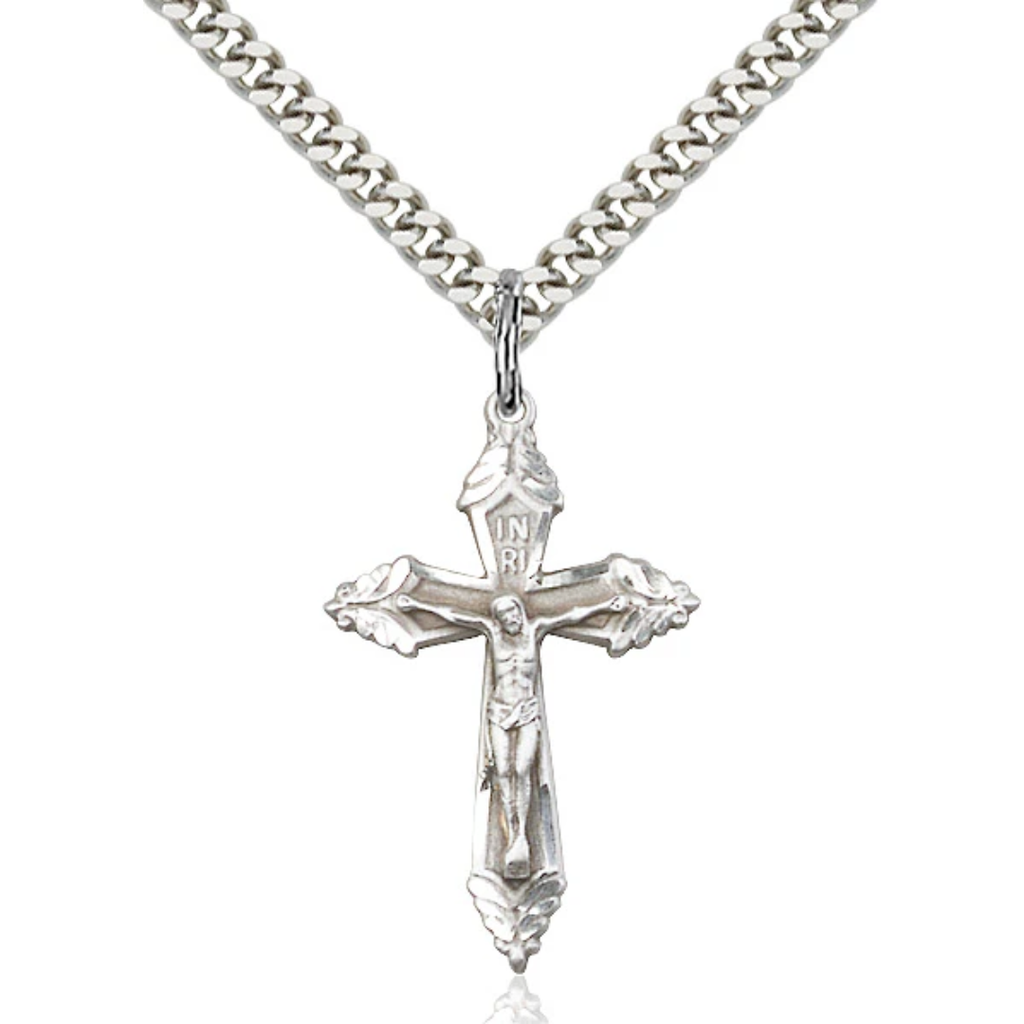 Crucifix Necklace Sterling Silver 24"