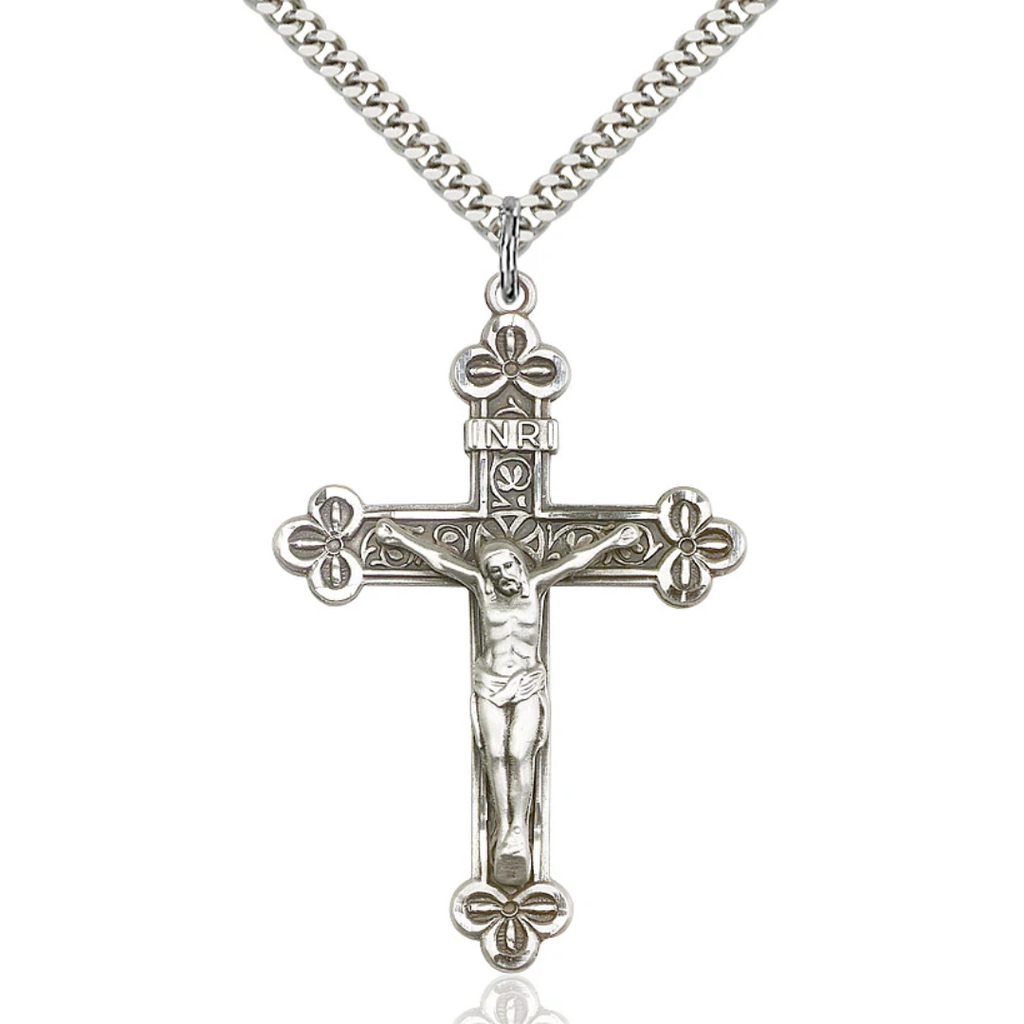 Crucifix Necklace Sterling Silver 24"