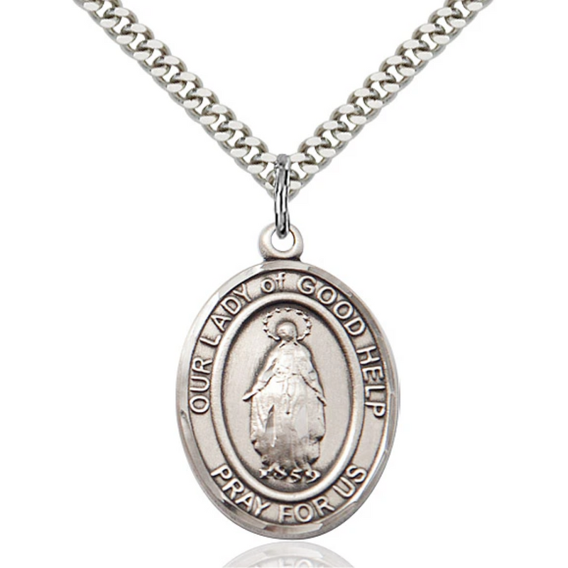 Our Lady of Good Help Necklace Sterling Silver 24"